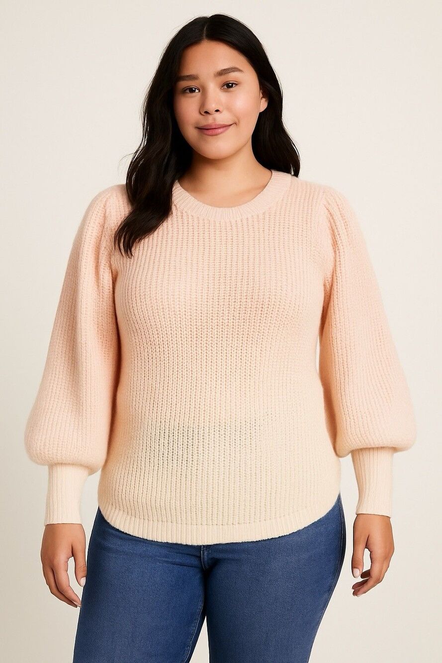 GAP Ombre Waffle Knit Balloon Sleeve Top Small Yellow Pink Cozy Wool Lounge